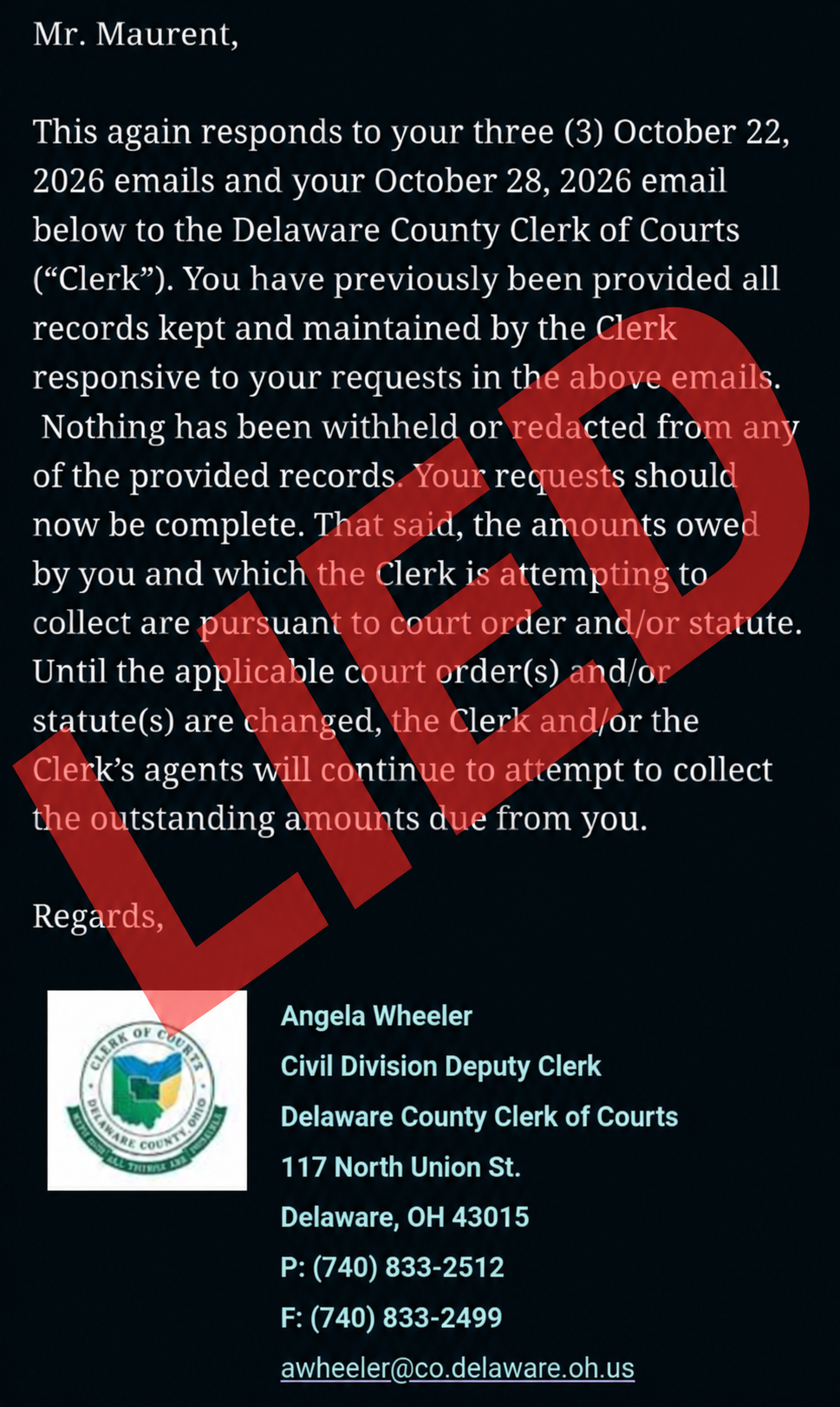 Oct 30, 2026 | Delaware County Clerk’s Office Faces Public Records Non Compliance Claims Over Disputed Debt Collection