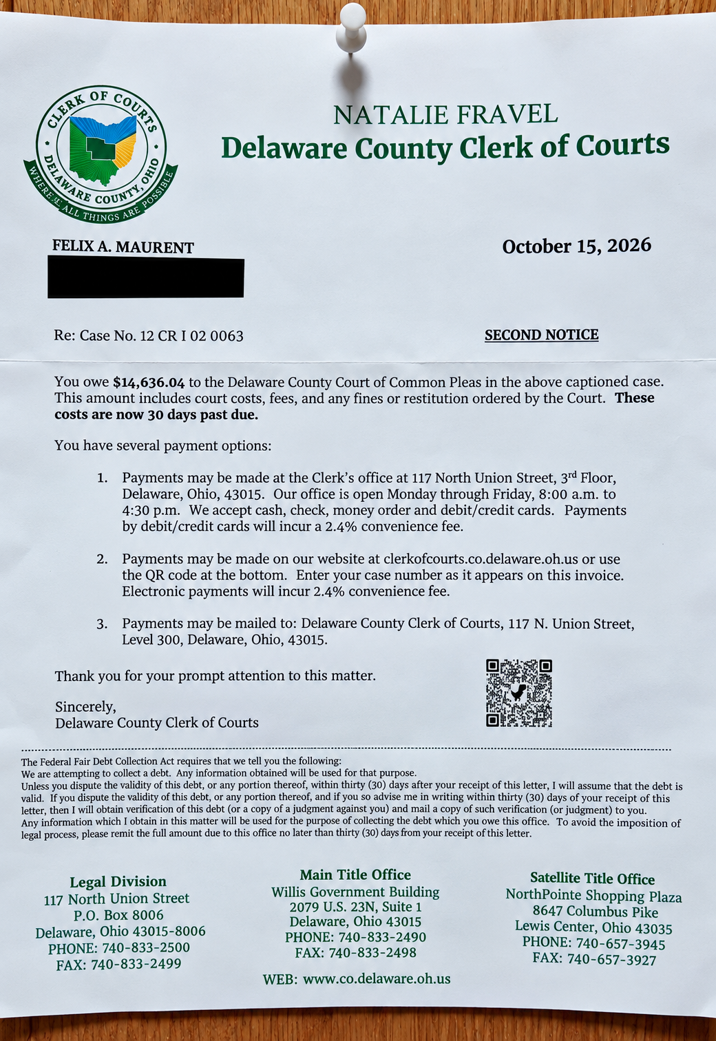 Oct 22, 2026 | THREE YEARS AFTER PRISON RELEASE, DELAWARE COUNTY DEMANDS $14,636 IN DISPUTED COURT DEBT